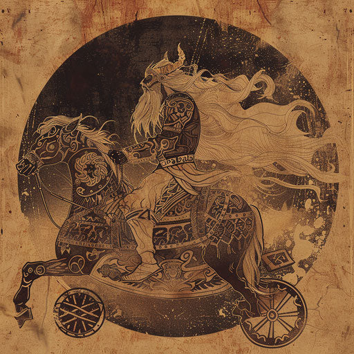 Vintage-inspired tattoo sketch of Thor riding a chariot