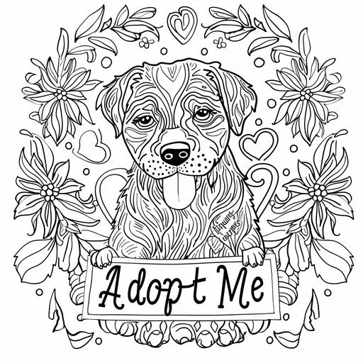 Puppy holding heart-shaped sign in mouth