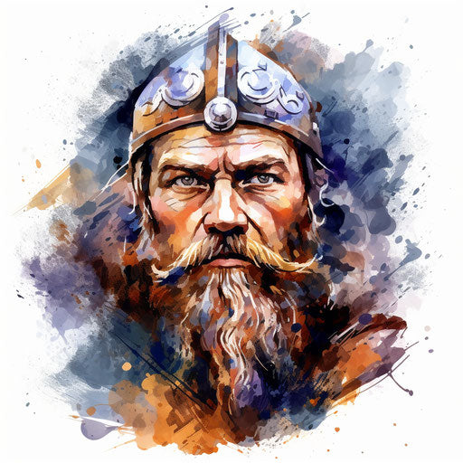 Viking clipart in the style of Impressionistic Art, on white background