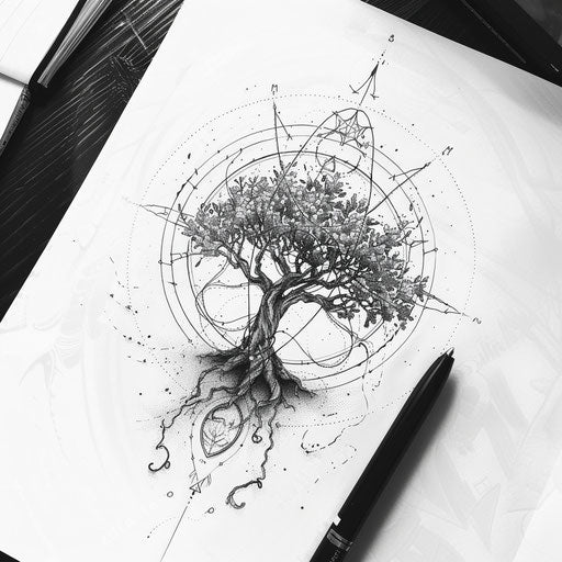 Detailed geometric tree of life design with circular patterns