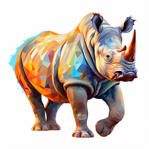 Rhino clipart in the style of Impressionistic Art, on white background