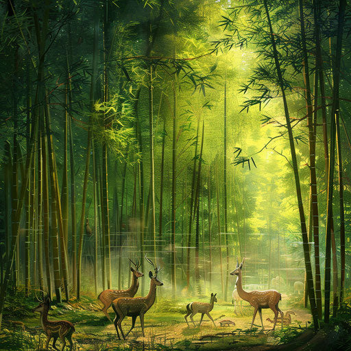 Animals in a dense bamboo forest, hidden from the world