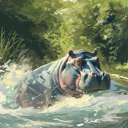 Hippo navigating rapids in a fast-flowing river