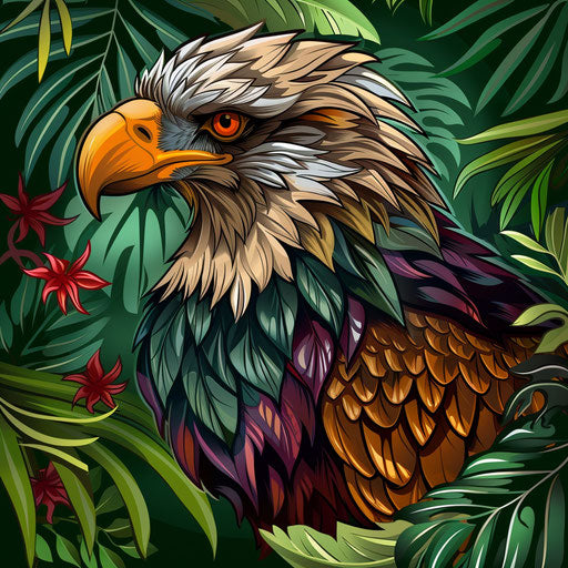 Exotic tattoo sketch of a Mexican eagle, clipart style with lush jungle green background
