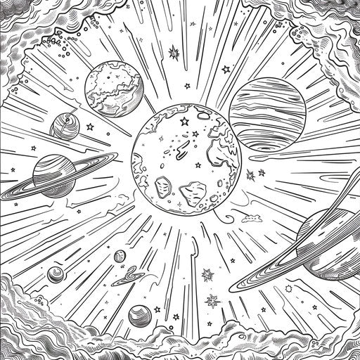 Earth surrounded by other planets and the sun