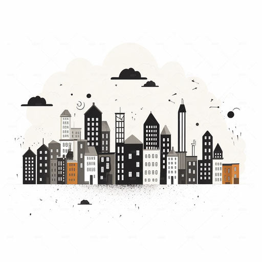City clipart in minimalist style, on white background