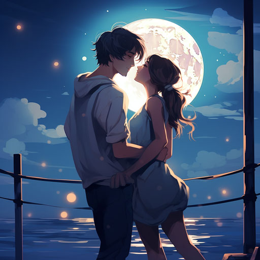 Moonlit kiss in light yellow and dark cyan