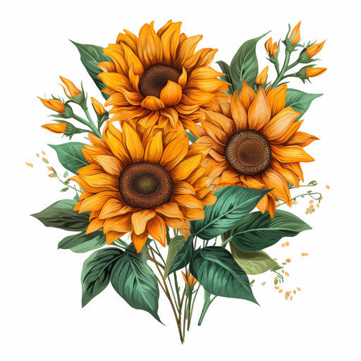 Sunflowers doodles vector illustration, watercolor style