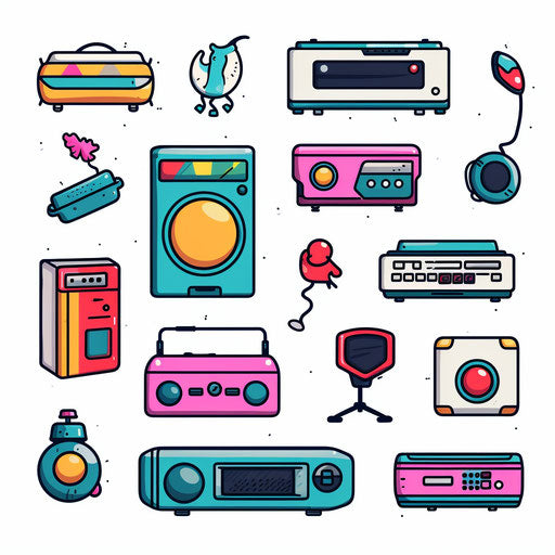 90s clipart in Minimalist style, on white background