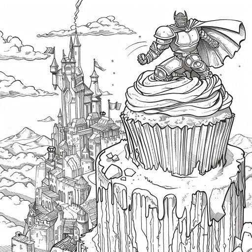 Heroic cupcake in an epic scene Mark Schultz style