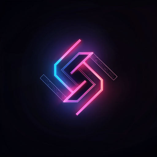 Minimalist neon logo with pastel neon colors on clean black background