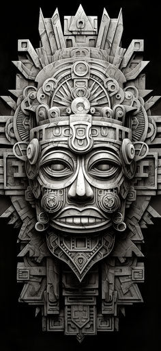 Black and white mandala design, mayan art and architecture style
