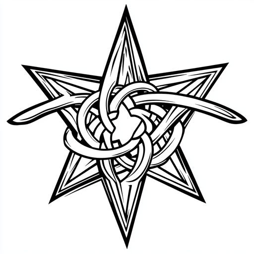 Star tattoo hand Celtic knot sketch, flat clipart style