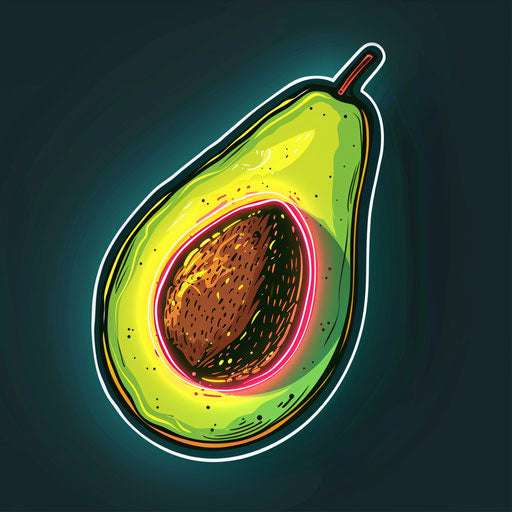 Modern flat tattoo sketch of avocado with neon outline