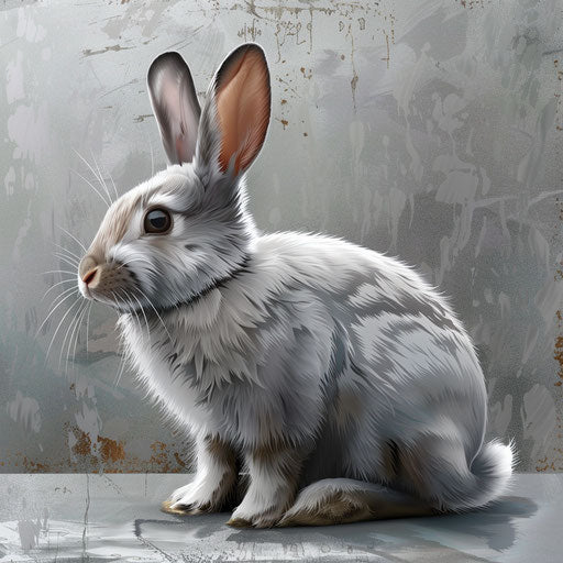 Flat metallic silver background showcases realistic bunny clipart with glossy effects and high-resolution clarity