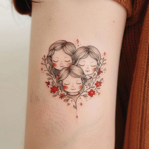 Three children tattoo cute cartoon style