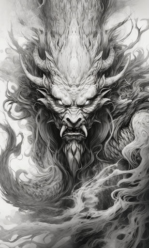 Monochrome drawing of a monster in the style of Shilin Huang, dragoncore 77:128