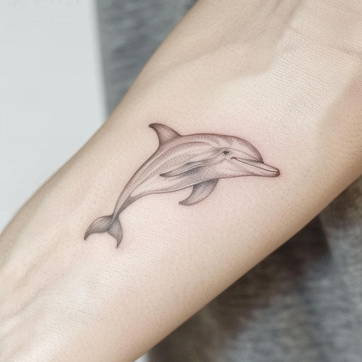 Delicate dolphin tattoo on clean white background