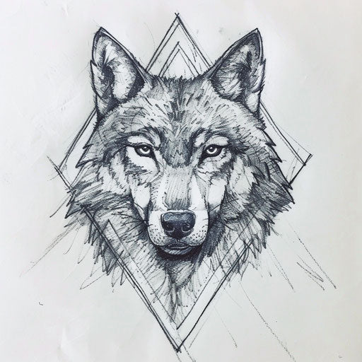 Wolf face triangle tattoo on white
