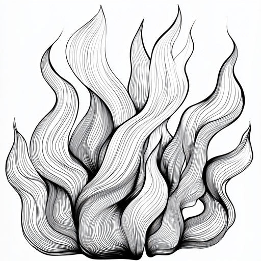 Minimalist flames in an artistic setting, in the style of Ruben Ireland, striking and artistic Coloring book page