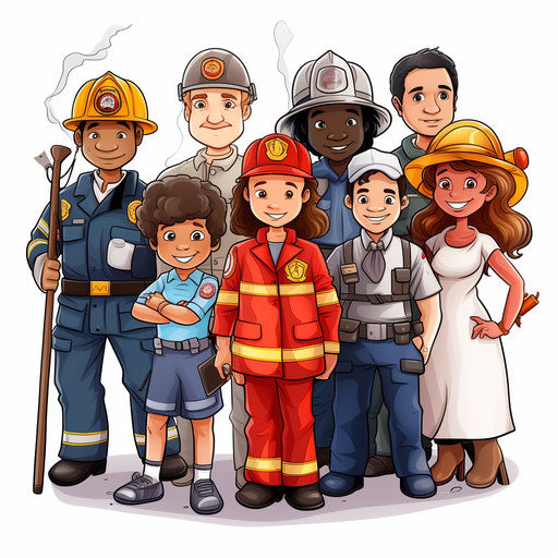 Community helpers illustrations in the style of Oil painting