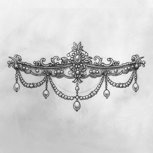 Elegant drawing of a wristband with lace and pearl details
