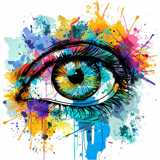 Artistic tattoo sketch of an eyeball with vivid abstract art