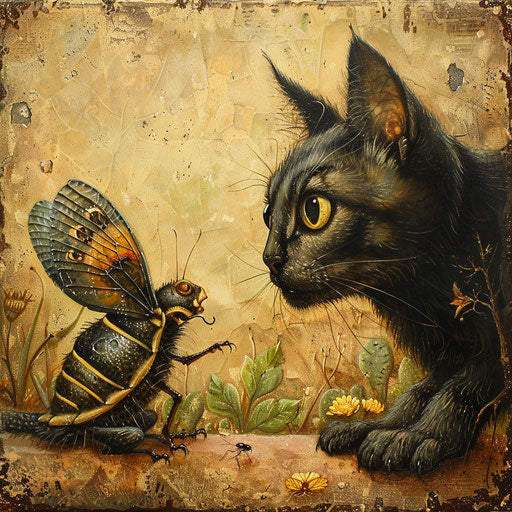 Tortoise cat staring at an insect