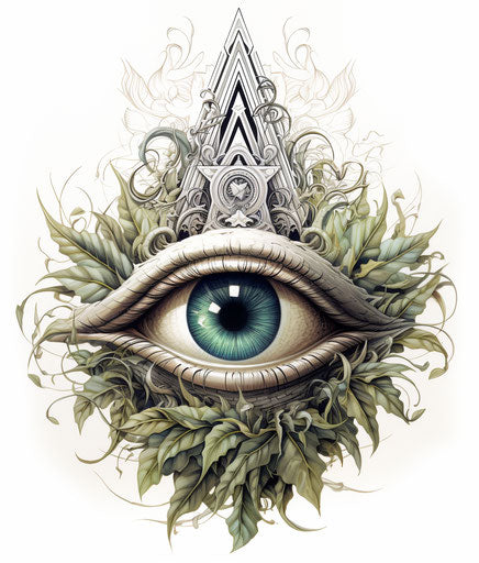All-seeing eye pyramid in arabesque drawing, political symbolism