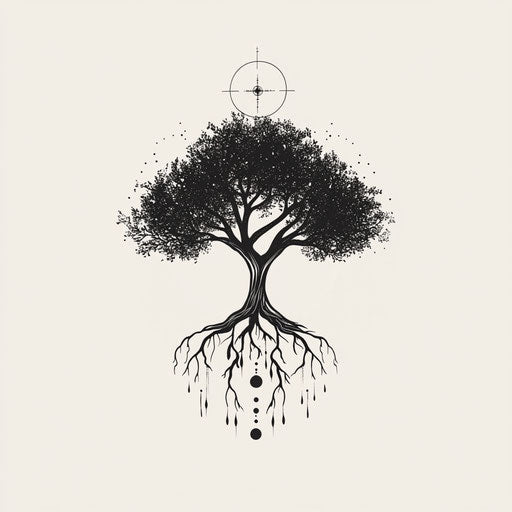 Stylized flat tattoo sketch for women, tree of life