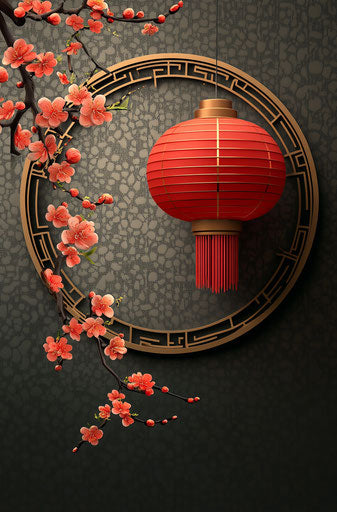 Red lantern with Chinese New Year elements, cartoon style