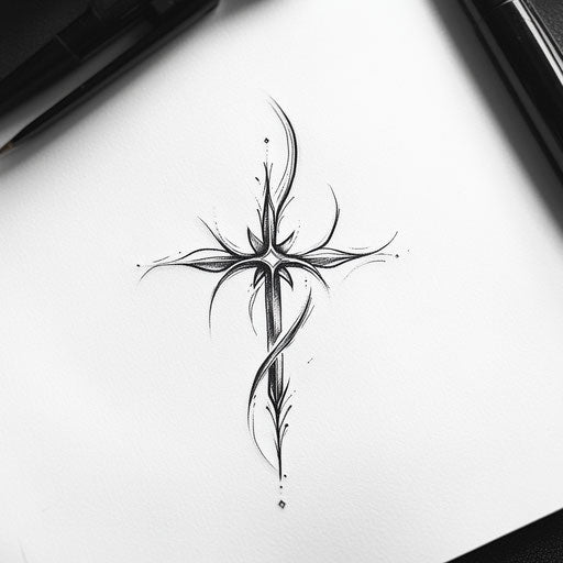 Flat tattoo sketch: black cross for men