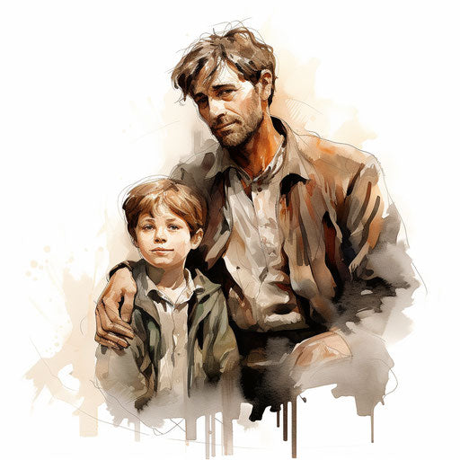 Brother illustration in the style of Chiaroscuro Art, on white background