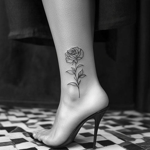 Rose tattoos for women with minimalist line art on the ankle