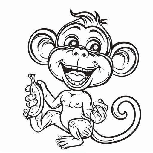 Cute cartoon monkey holding a banana with a big smile