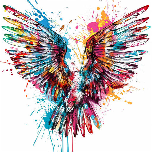 Vibrant graffiti style wings with bold colorful splatters