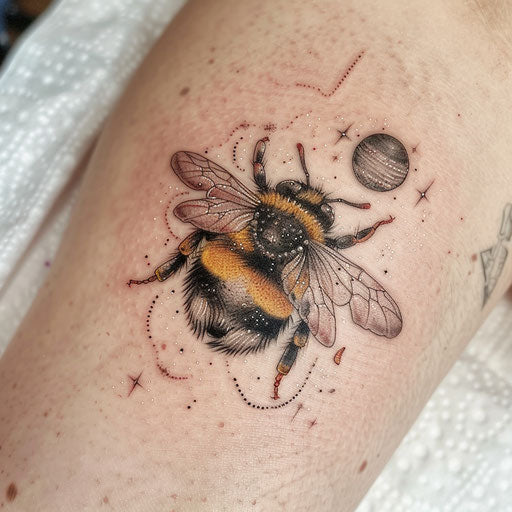 Cosmic bumblebee tattoo on white background