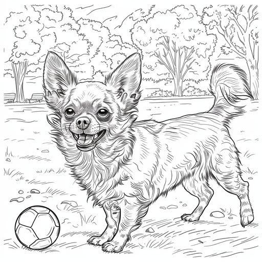 Chihuahua playing with a ball in a park