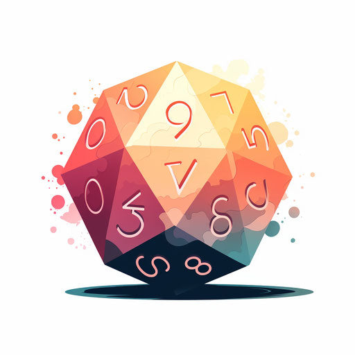 Illustration of a d20 die in Minimalist style on white background