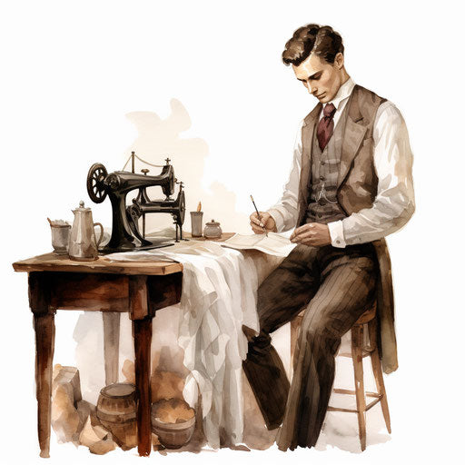 Tailor clipart in the style of Oil painting, on a white background