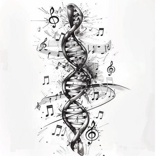 Sketch of musical DNA tattoo in clipart black and white