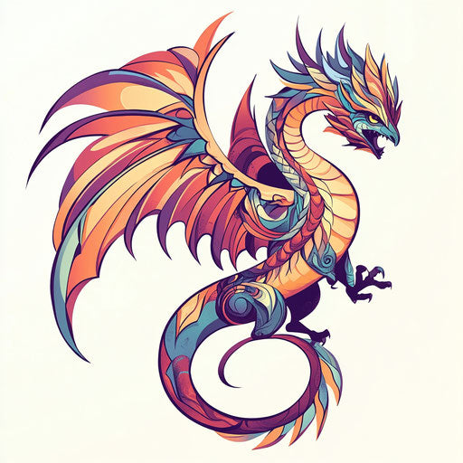 Tribal dragon tattoo sketch with bold wings on white