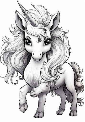 Fluffy unicorn coloring page