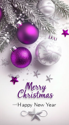 White, Silver, and Purple Christmas Ornaments with Glittery Stars