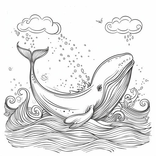 A happy whale spouting water in the ocean