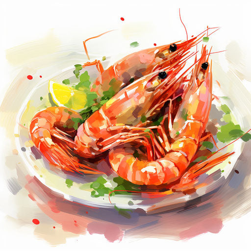 Shrimp drawing in the style of Impressionistic Art, on a white background