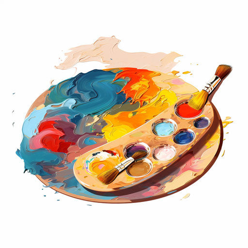 Art palette clipart in the style of Oil painting, on a white background