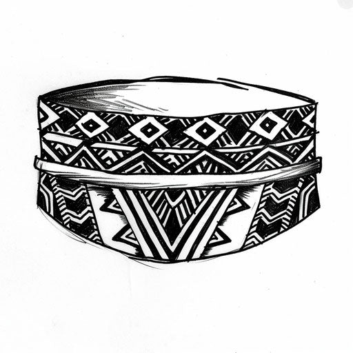 Stylized flat tattoo sketch of a wrist band with tribal motifs