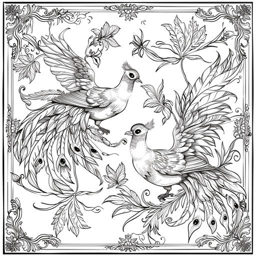 Exotic birds with ornate feathers Raqib Shaw style