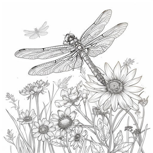 Dragonfly on summer meadow, Teagan White style, coloring